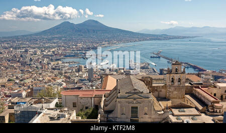 view of vesuvio and napoli harbor from the point of view of the sanctuary of san martino castel sant'elmo Stock Photo