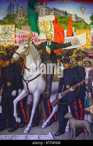 'Sufragio Efectivo - No Reeleccion' showing Francisco I. Madero leaving the Castillo de Chapultepec. Painting by Juan O'Gorman in the National Museum  Stock Photo