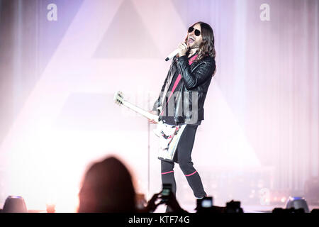 30 Seconds To Mars, the American rock band, performs a live concert at Spektrum in Oslo. Here singer, songwriter and actor Jared Leto is seen live on stage. Norway, 23/02 2014. Stock Photo