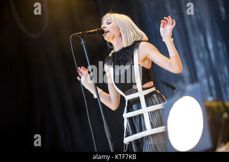 The talented Norwegian singer, musician and songwriter AURORA performs a live concert at the Norwegian music festival Øyafestivalen 2016 in Oslo. Norway, 10/08 2016. Stock Photo