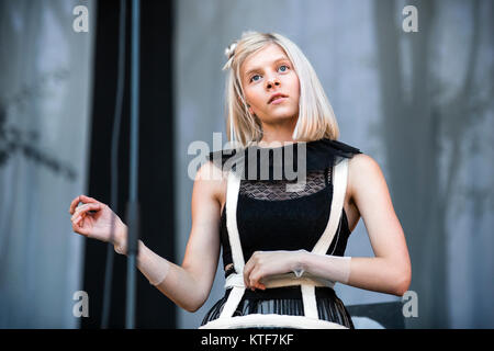 The talented Norwegian singer, musician and songwriter AURORA performs a live concert at the Norwegian music festival Øyafestivalen 2016 in Oslo. Norway, 10/08 2016. Stock Photo