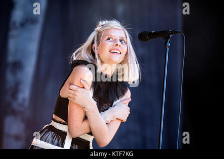 The talented Norwegian singer, musician and songwriter AURORA performs a live concert at the Norwegian music festival Øyafestivalen 2016 in Oslo. Norway, 10/08 2016. Stock Photo