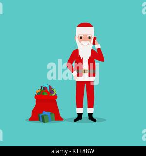 Cartoon Santa Claus talking on mobile phone Stock Vector