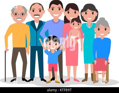 Cartoon happy family. Big lovely family portrait Stock Vector