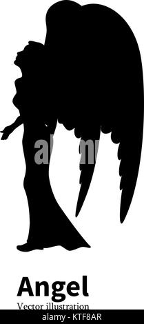 Vector silhouette girl with angel wings praying Stock Vector