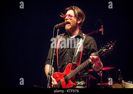 The American rock band Eagles of Death Metal performs a live concert at Sentrum Scene in Oslo. Here singer, songwriter and musician Jesse Hughes aka The Devil is seen live on stage. Norway, 14/02 2016. Stock Photo