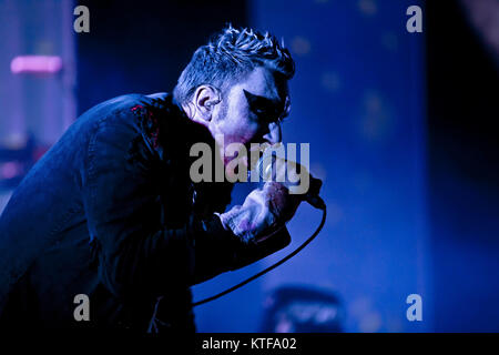 The Norwegian industrial metal band Gothminister performs a live concert at Rockefeller in Oslo. Here vocalist Gothminister (Bjørn Alexander Brem) is seen live on stage. Norway, 31/10 2013. Stock Photo