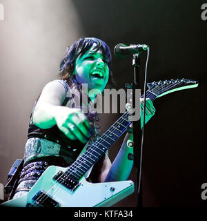 The American hard rock band Halestorm performs a live concert at Oslo Spektrum Here vocalist and guitarist Lzzy Hale is seen live on stage. Norway, 19/11 2010. Stock Photo