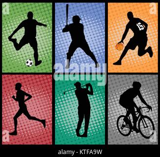 set of sport silhouettes on the colorful background -  vector Stock Vector