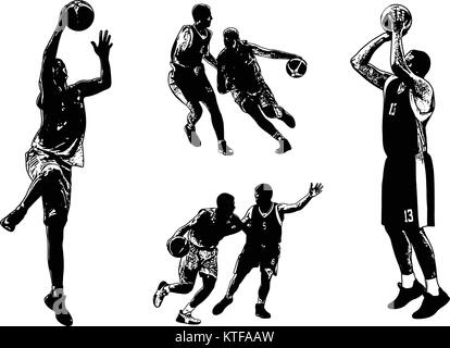 basketball sketch illustrations set - vector Stock Vector
