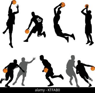 basketball players silhouettes collection - vector Stock Vector