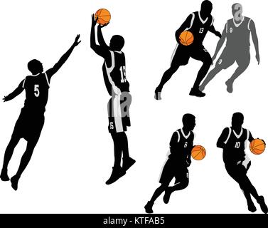 basketball players silhouettes collection 2 - vector Stock Vector