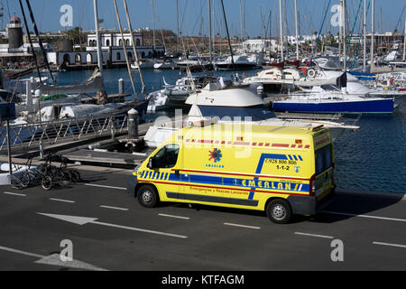 An ambulance at Marina Rubicon, Playa Blanca, Lanzarote, Canary Islands, Spain. Stock Photo