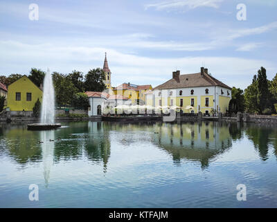 Fountain on Mill Pond in Tapolca, Hungary Stock Photo