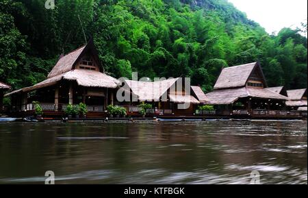 Floating house in Kan Cha Na Buri at Thailand Stock Photo