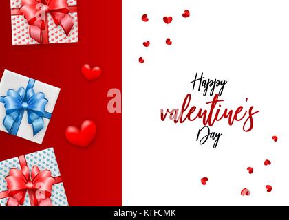 Happy Valentines Day. Realistic 3d Design Of Festive Objects Red Heart 