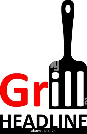 grill blade with word grill and text grill logo Stock Vector