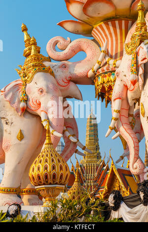 The Elephants Statues in front of Wat Phrakew Temple and the Grand Palace of Thailand   BANGKOK, THAILAND - FEBRUARY 21 2017: The Elephants statues in Stock Photo