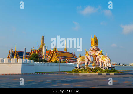 The Elephants Statues in front of Wat Phrakew Temple and the Grand Palace of Thailand   BANGKOK, THAILAND - FEBRUARY 21 2017: The Elephants statues in Stock Photo