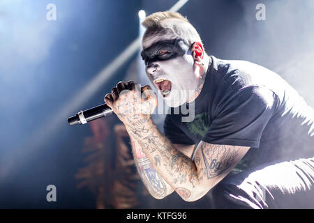 The Norwegian black metal band Mayhem performs a live concert at Rockefeller as part of the festival Inferno Metal Festival 2016 in Oslo. The concert was a special show including ex-members of the bands as ere vocalist Maniac live on stage. Norway, 27/03 2016. Stock Photo