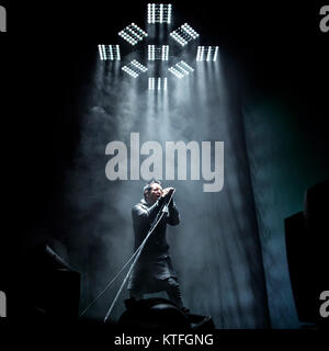 The American industrial rock band Nine Inch Nails performs a live concert at Oslo Spektrum. Here vocalist and songwriter Trent Reznor is seen live on stage. Norway, 12/05 2014. Stock Photo