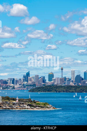 A view looking up Sydney Harbour towards central Sydney, from the entrance at North Head, New South Wales, Australia Stock Photo