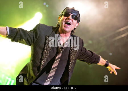 The German rock band Scorpions performs a live concert at Telenor Arena in Oslo. Here singer and songwriter Klaus Meine is seen live on stage. Norway, 10/12 2012. Stock Photo
