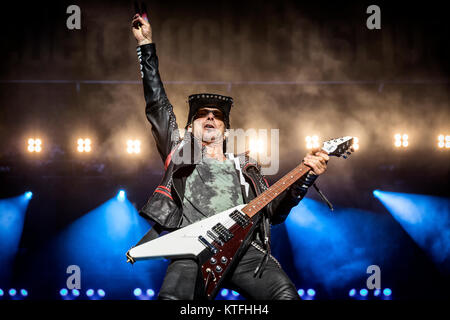 The German rock band Scorpions performs a live concert at the Swedish music festival Sweden Rock Festival 2017. Here guitarist Rudolf Schenker is seen live on stage. Sweden, 09/06 2017. Stock Photo