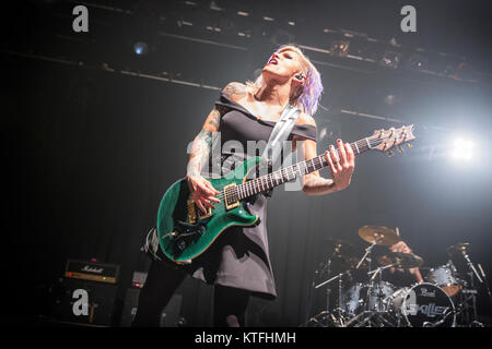 The American Christian rock band Skillet performs a live concert at Sentrum Scene in Oslo. Here guitarist Korey Cooper is seen live on stage. Norway, 01/06 2016. Stock Photo