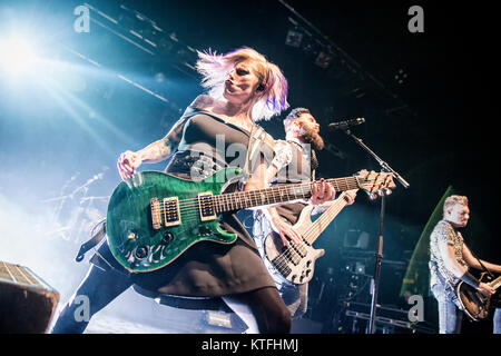 The American Christian rock band Skillet performs a live concert at Sentrum Scene in Oslo. Here guitarist Korey Cooper is seen live on stage. Norway, 01/06 2016. Stock Photo