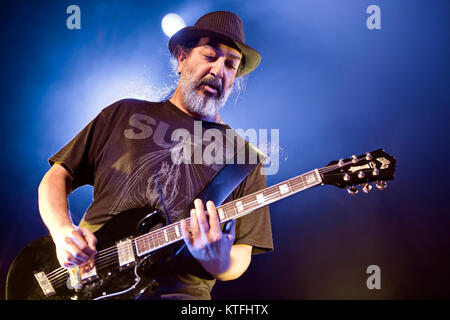 Soundgarden, the American rock and grunge band, performs a live concert at Spektrum in Oslo. Here musician Kim Thayil in guitar is seen live on stage. Norway, 07/09 2013. Stock Photo