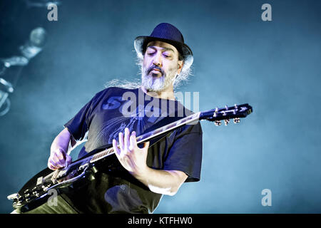 Soundgarden, the American rock and grunge band, performs a live concert at Spektrum in Oslo. Here musician Kim Thayil in guitar is seen live on stage. Norway, 07/09 2013. Stock Photo