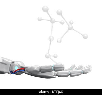 White robot hand present molecule formula. Isolated on white background. Future technology concept. 3d rendering Stock Photo