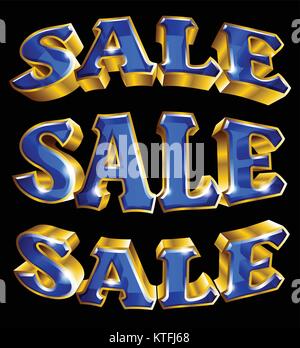 Gold shiny 3D like vector illustration sale text on black background Stock Vector