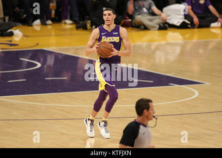 Los Angeles, CA, USA. 23rd Dec, 2017. Los Angeles Lakers guard Lonzo Ball (2) about to pass during the first half of the Portland Trail Blazers vs Los Angeles Lakers at Staples Center on December 23, 2017. (Photo by Jevone Moore/Cal Sport Media (Network Television please contact your Sales Representative for Television usage. Credit: csm/Alamy Live News Stock Photo