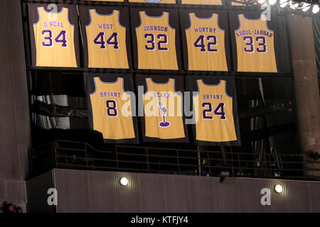 Los Angeles, CA, USA. 23rd Dec, 2017. Lakers retired jerseys at Staples  Center on December 23, 2017. (Photo by Jevone Moore/Cal Sport Media  (Network Television please contact your Sales Representative for Television  usage. Credit: csm/Alamy Live
