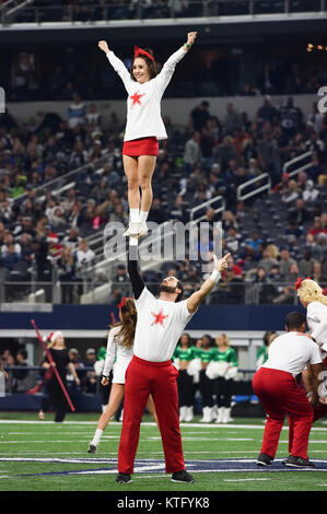 Arlington, Texas, USA. 24th Dec, 2017. Members of the Texas Tech cheerleading team perform during halftime of an NFL football game between the Seattle Seahawks and the Dallas Cowboys at AT&T Stadium in Arlington, Texas. Shane Roper/CSM/Alamy Live News Stock Photo