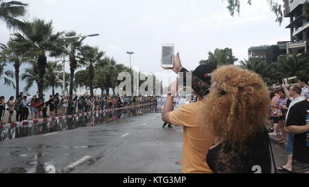 Asean Navy Parade 50th Anniversary International Fleet Week 2017 Pattaya Beach Thailand Swabbies Marching in the rain Inclement Weather Pass in Review Stock Photo