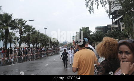 Asean Navy Parade 50th Anniversary International Fleet Week 2017 Pattaya Beach Thailand Swabbies Marching in the rain Inclement Weather Pass in Review Stock Photo