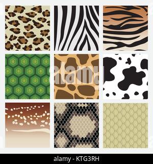 It is a pattern collection of animal skin. Including snake, deer tiger turtle giraffe cow zebra leopard. Stock Vector