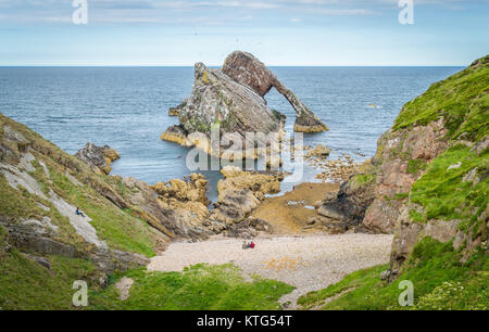 Bow Fiddle Rock, natural sea arch near Portknockie on the north-eastern coast of Scotland. Stock Photo