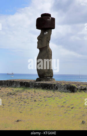 moai tahai or stone statues at hanga roa the capital of easter island or rapa nui Stock Photo