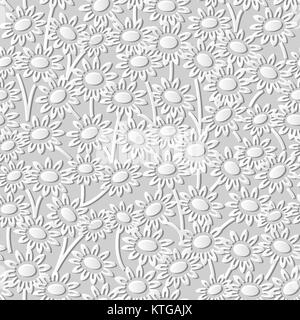 Vector damask seamless 3D paper artdaisy flower Stock Vector