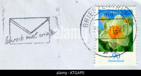 GOMEL, BELARUS, 15 DECEMBER 2017, Stamp printed in Germany shows image of the Narcissus, circa 2017. Stock Photo