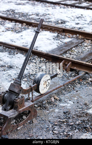 old switch mechanism in the Canfranc train station Stock Photo