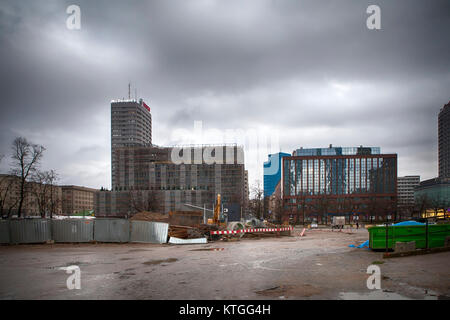 Warsaw, Poland - December 24, 2017: Architecture and construction of new buildings on the street New World in Warsaw. Stock Photo