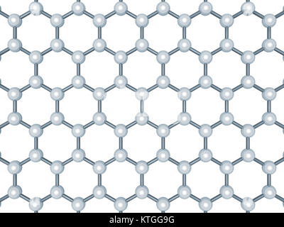 Graphene layer structure, top view. Hexagonal lattice of carbon atoms isolated on white background, 3d render illustration Stock Photo