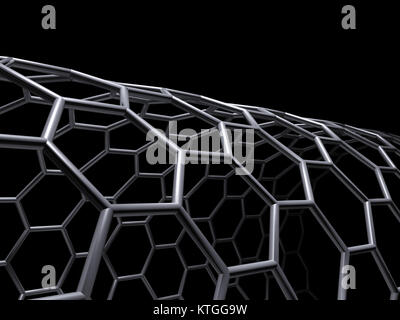 Bent hexagonal mesh layer isolated on black background. 3d illustration Stock Photo
