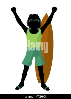 Beach boy with surfboard illustration silhouette on a white background Stock Photo