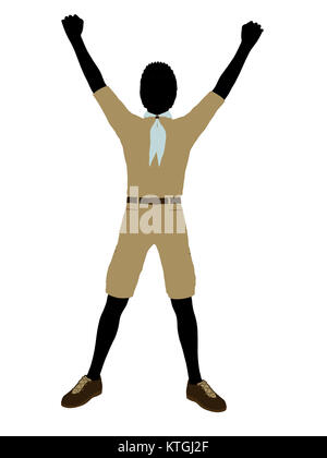 African American Boy Scout silhouette dressed in shorts on a white background Stock Photo